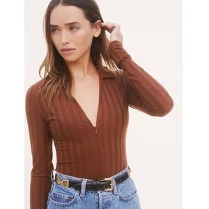 NEW Reformation Brown Ribbed Long Sleeve Top